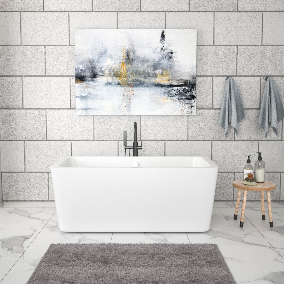 67 in. Acrylic Rectangular Flatbottom Freestanding Soaking Bathtub in White