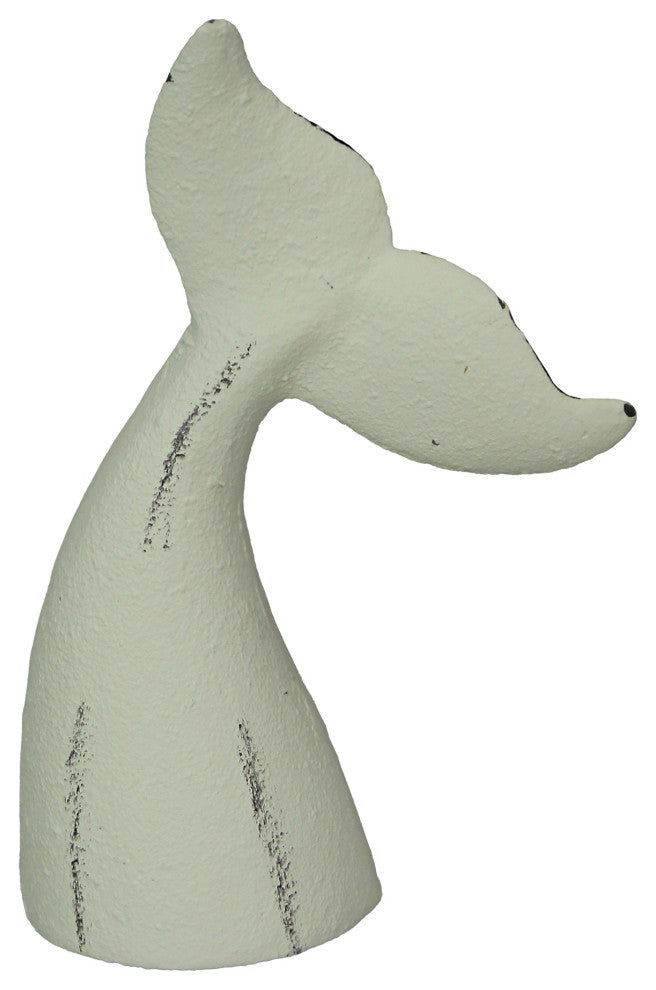 Set of 2 White Cast Iron Whale Tail Bookends Nautical Home Decor Bookshelf