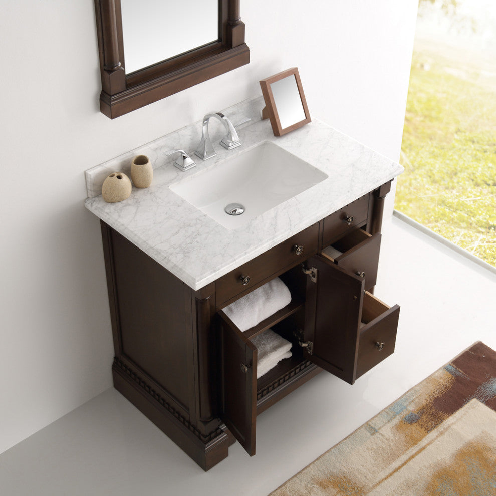 Fresca Kingston 36" Antique Coffee Traditional Bathroom Vanity With Mirror