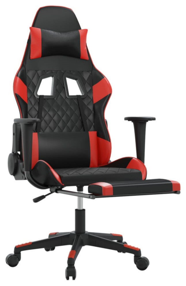 vidaXL Massage Gaming Chair With Footrest Black and Red Faux Leather