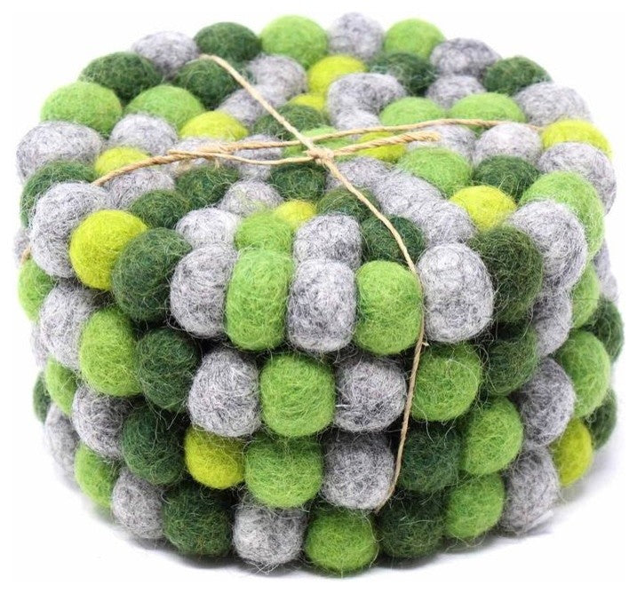 Felt Ball Coasters, Set of 4, Greens
