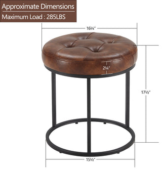 Round Open Base Faux Leather Vanity Stool, Yellowish Brown
