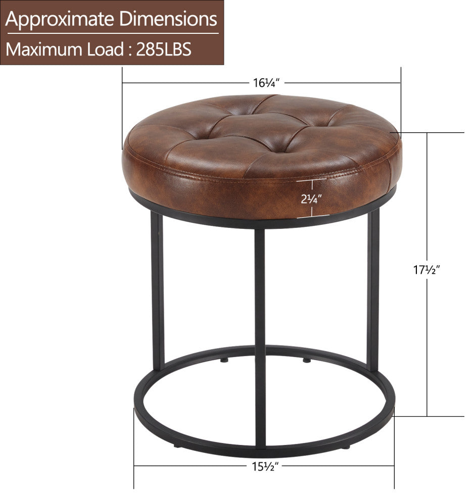 Round Open Base Faux Leather Vanity Stool, Yellowish Brown