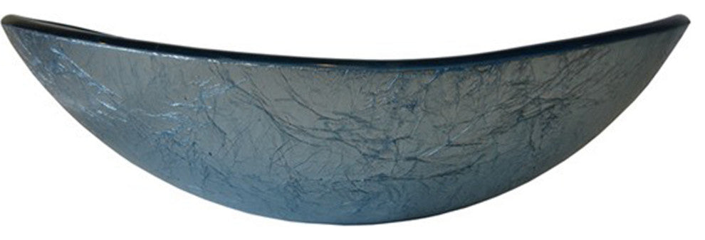 Azzurro Blue Foiled Oval Glass Vessel Bathroom Sink w/ Drain, TIG-S132-8031, Chrome