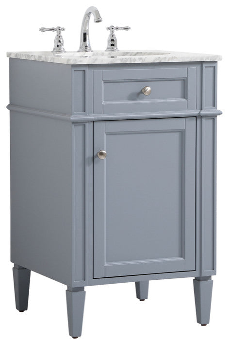 Home Living Vanity with Carrara White Marble Countertop, Gray, 21", Single Sink