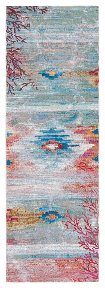 Safavieh Barbados Collection Indoor-Outdoor BAR554 Rug, Light Blue/Pink, 2'8"x10'5"
