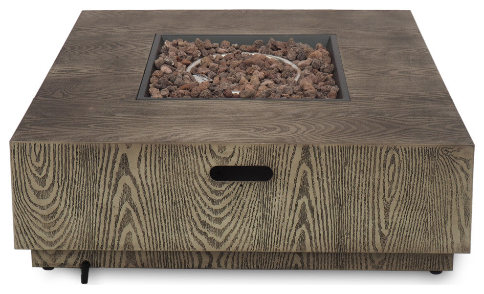 Jasmine Outdoor 50,000 BTU Square Fire Pit, No Tank Holder, Brown Wood Pattern