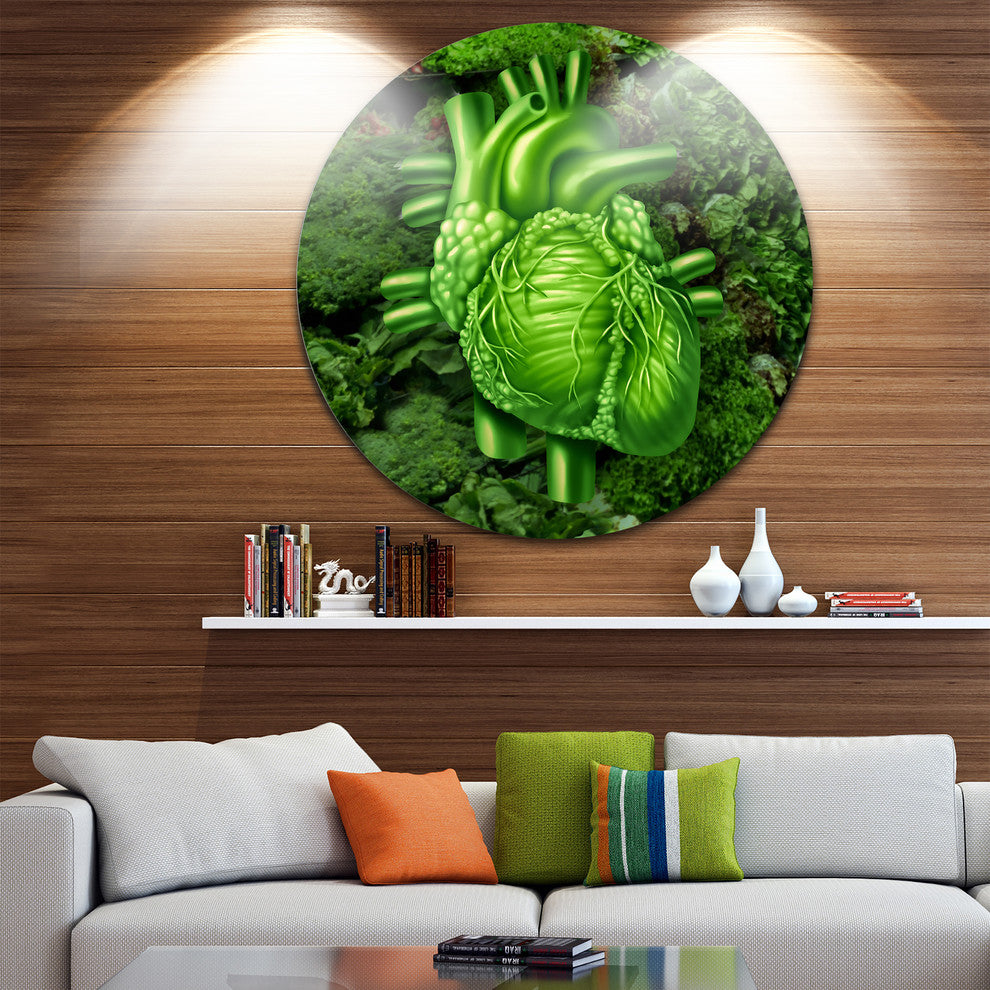Green Healthy Heart, Contemporary Disc Metal Artwork, 11"