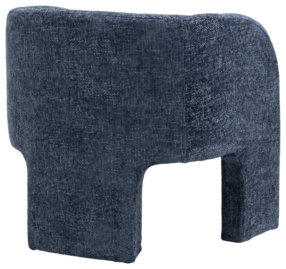 Sawyer Beige Weaved Polyester Fabric Accent Chair, Navy, Chenille Fabric