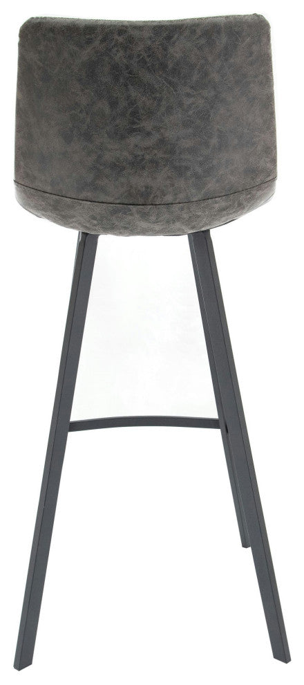 LeisureMod ES29GR2 Elland Leather Bar Stool With Iron Legs & Footrest Set of 2