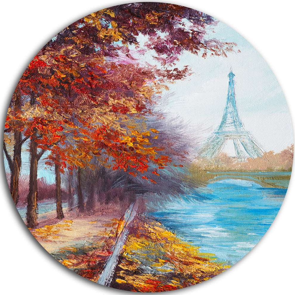 Eiffel Tower View In Fall, Landscape Round Wall Art, 11"