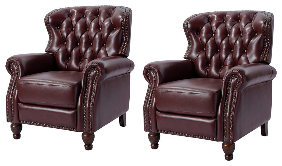 Genuine Leather Recliner, Set of 2, Burgundy
