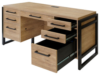 Modern Wood Laminate Double Pedestal Executive Desk, Writing Table, Light Brown