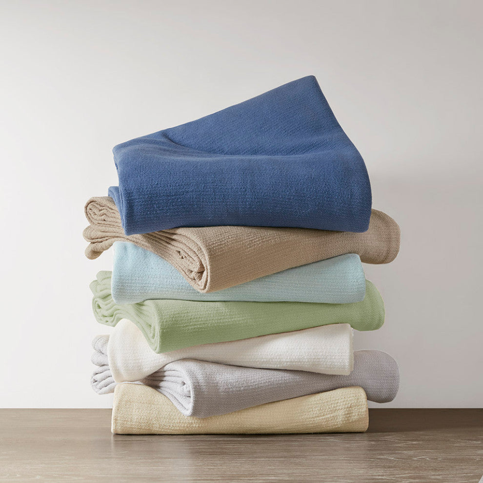 Madison Park Freshspun Basketweave Cotton Blanket, Green