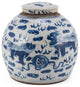 Blue & White Vintage Ming Jar Lion Motif, Large