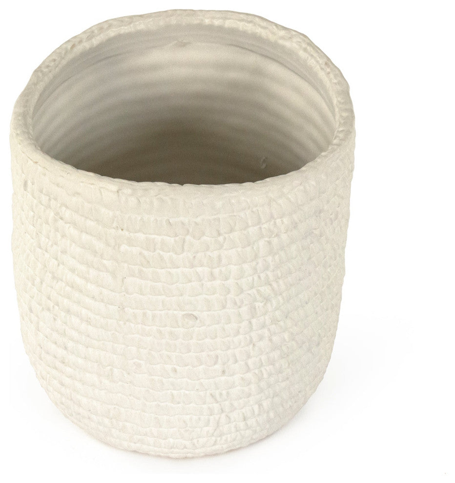 White Cross Weave Vase Small