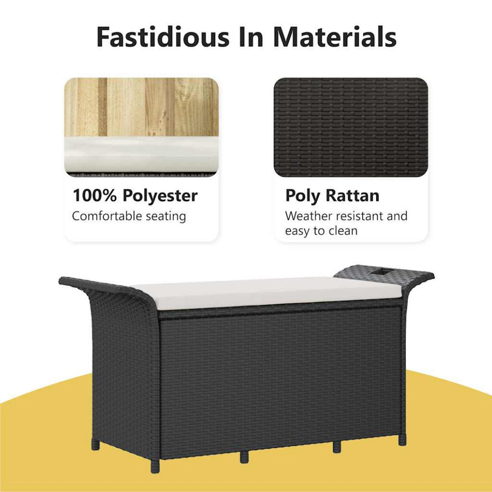 vidaXL Patio Storage Bench with Cushion, Ottoman Bench, 45.7-Inches Long, Black