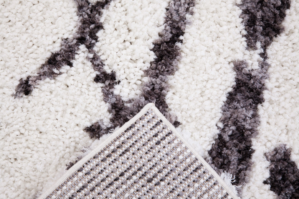 Oasis Juno White and Dark Gray Polyester Area Rug