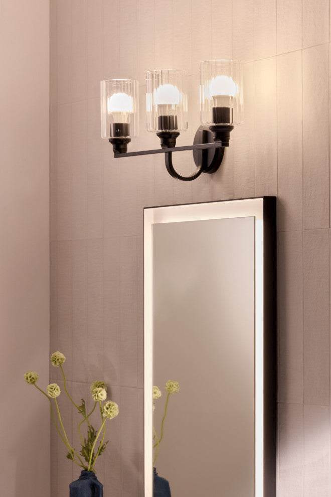 24.25" 3-Light Vanity Light With Clear Fluted Glass