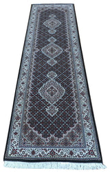 2'9x10 Handmade Fine Black Mahi Tabriz Persian Rug Wool & Silk