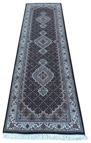 2'9x10 Handmade Fine Black Mahi Tabriz Persian Rug Wool & Silk