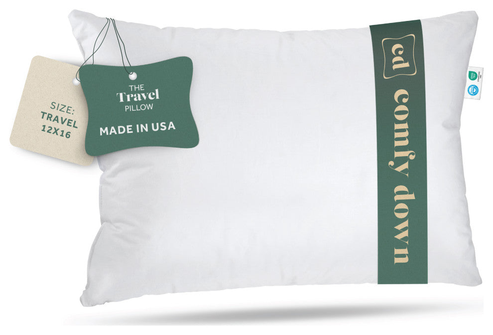 European Goose Down Travel Pillow For Plane, Car And Home, 12" X 16"