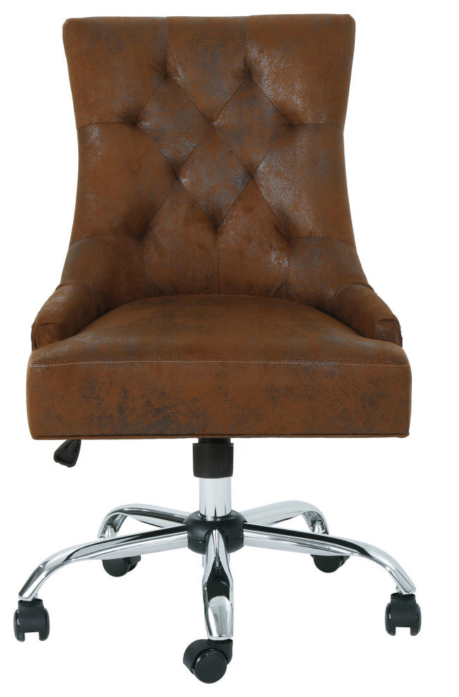 GDF Studio Bagnold Home Office Fabric Desk Chair, Brown/Chrome