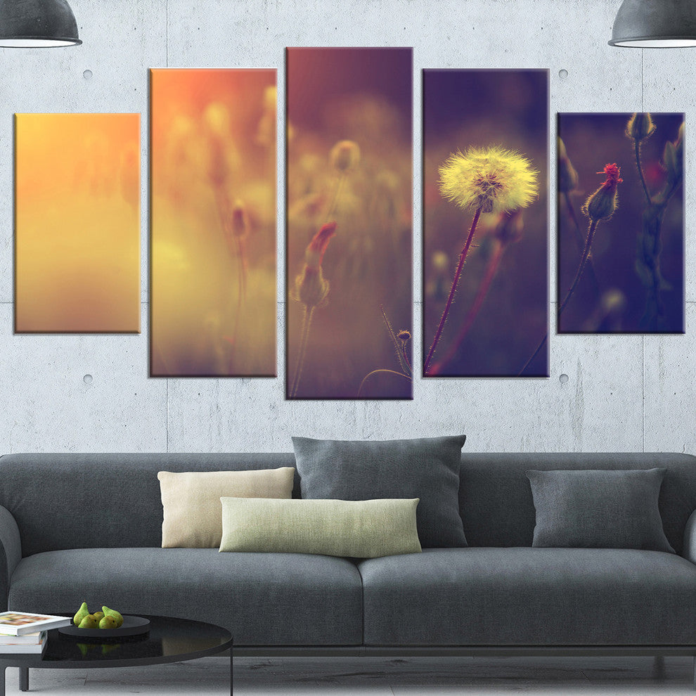 Vintage Photo Of Dandelion Field, Large Floral Canvas Print, 60"x32", 5 Panels