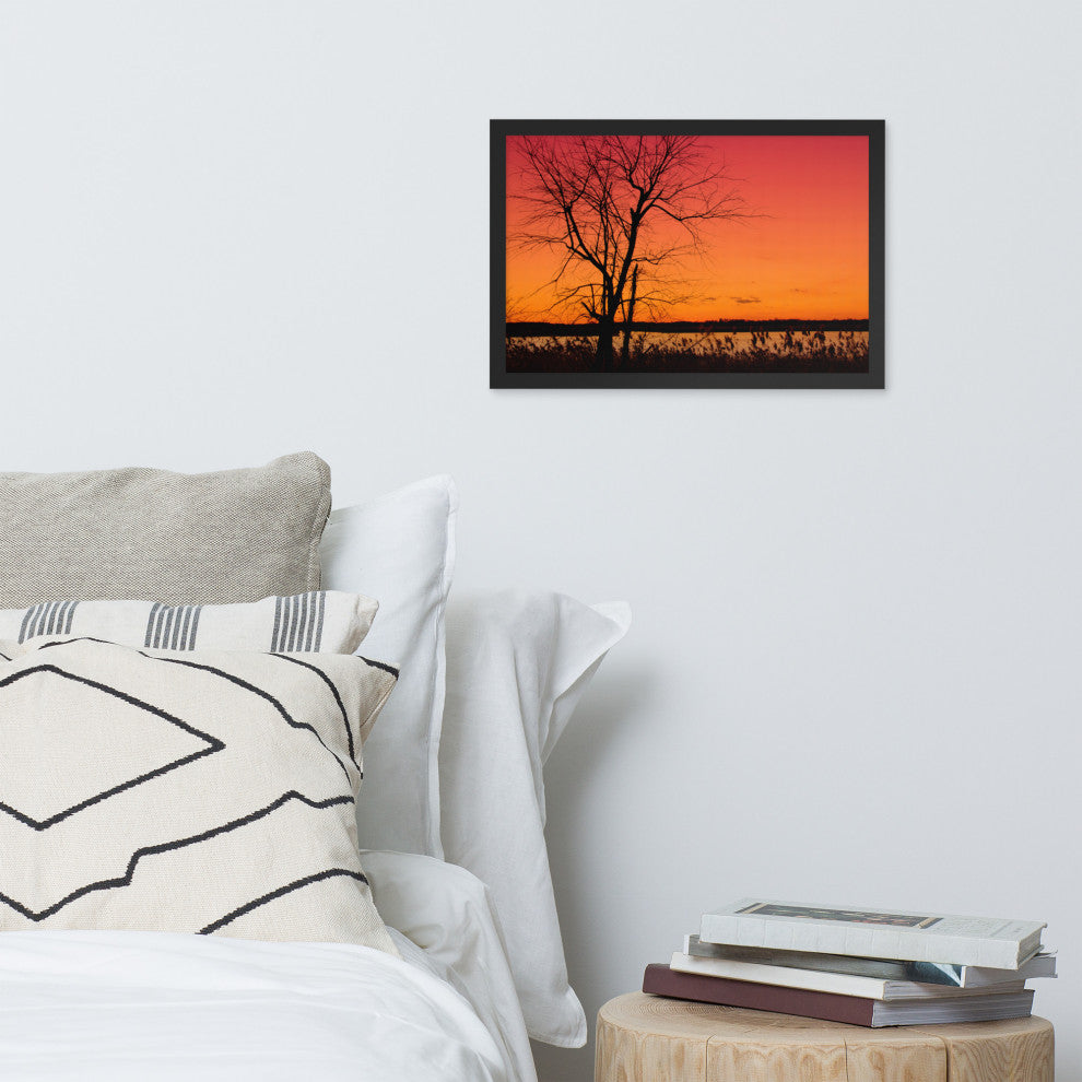 Burning Skies Rural Landscape Framed Photo Paper Wall Art Print, Black, 12" X 18"
