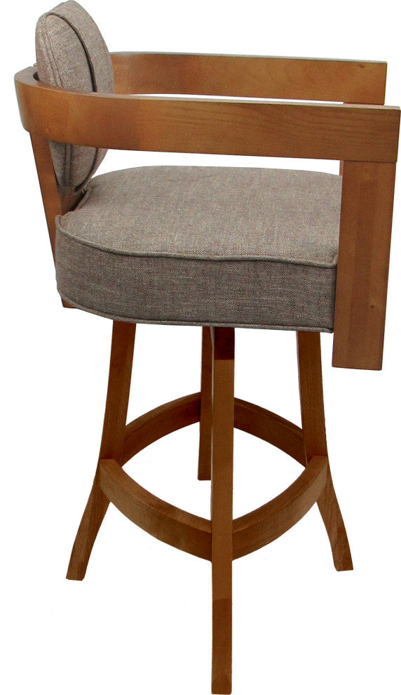 Swivel Wood Bar Stool Kadir Plus on S-Base, Basin Beige - Honey, 26"
