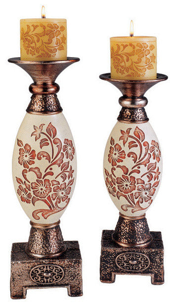 2-Piece Floral Decorative Candleholder Set, 14" and 16"