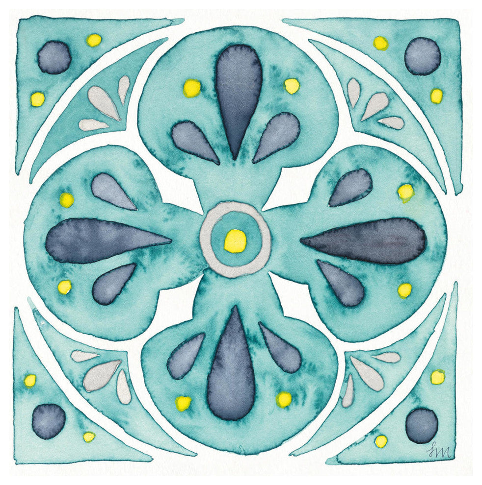 "Garden Getaway Tile VI Teal" Digital Paper Print by Laura Marshall, 20"x20"