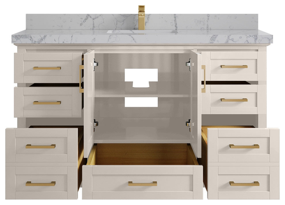 Boston 60" Single Bathroom Vanity in Fine Grain 2" Venatino Quartz