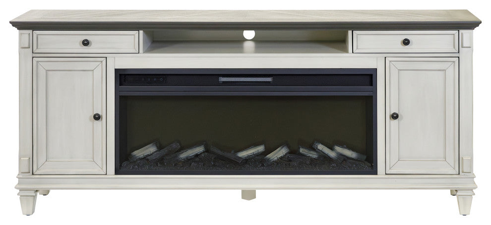 76" Traditional Fireplace Console Entertainment, White