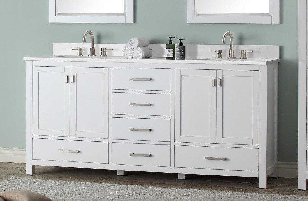 Avanity Modero 72" Double Vanity, White, Cala White Engineered Stone Top