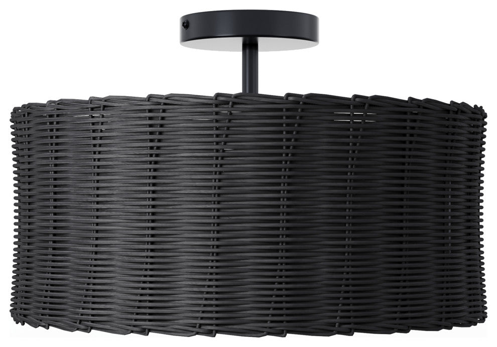 Farmhouse Woven Rattan 3-Light Drum Semi Flush Mount Ceiling Light