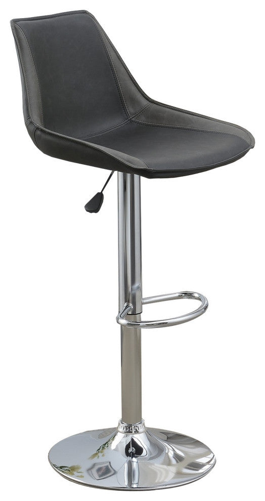 Carl 25-29 Inch Vegan Faux Leather Bar Stool, Adjustable Height, Gray Seat