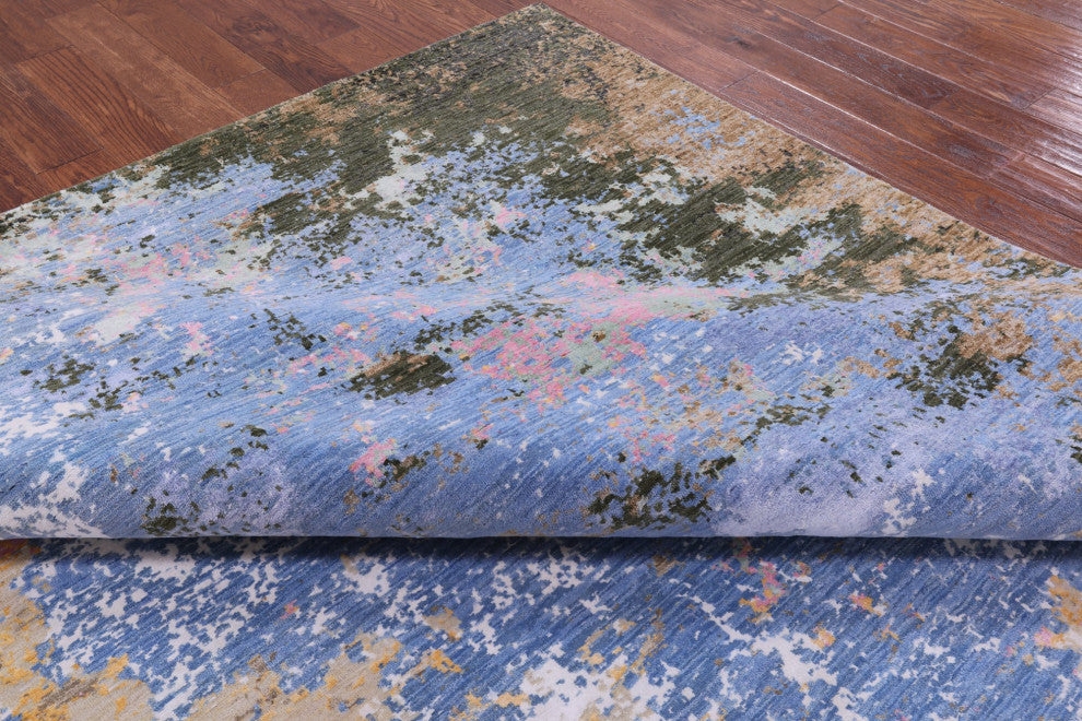 8' 11" X 12' 1" Wool and Silk Abstract Hand-Knotted Rug Q7194