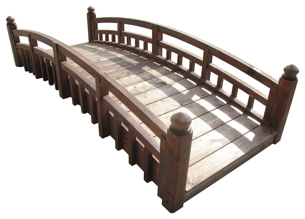SamsGazebos Japanese Taiko Wood Garden Bridge With Finials 8 foot