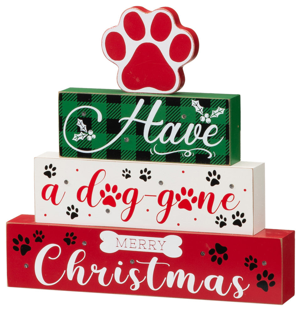 12"H Lighted Wooden Pet Block Word Sign