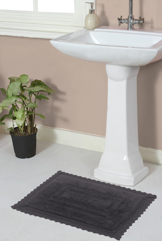 Opulent Reversible Bath Rug Set, Mat Non Slip, 17x24 Rectangle, Gray