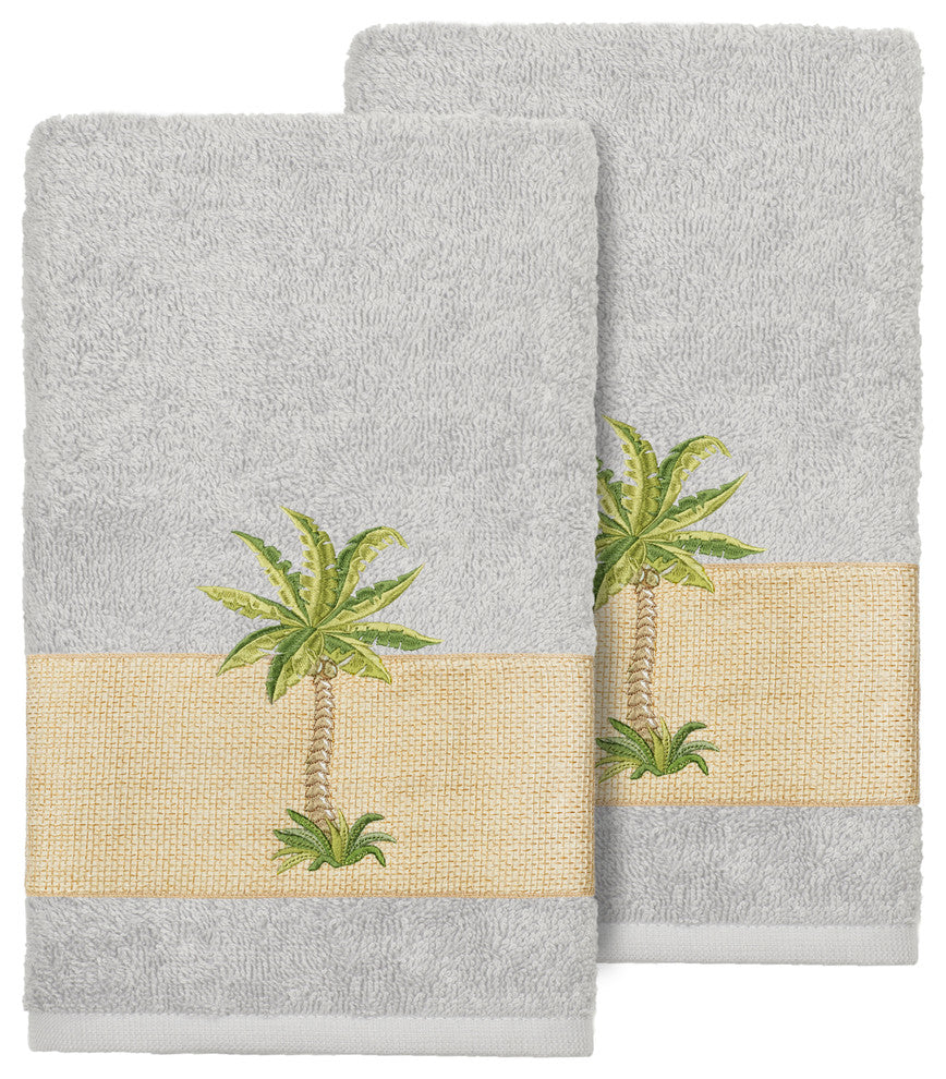 Colton 2-Piece Embellished Hand Towel Set, Light Gray