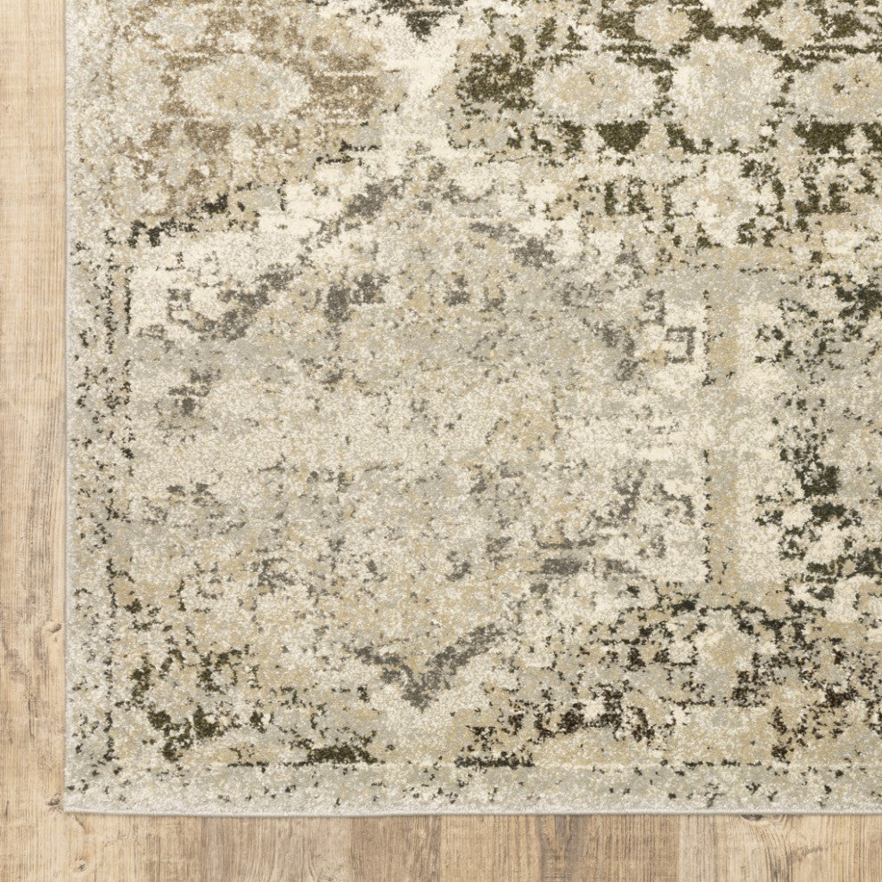 8' X 11' Ivory And Gray Floral Trellis Indoor Area Rug