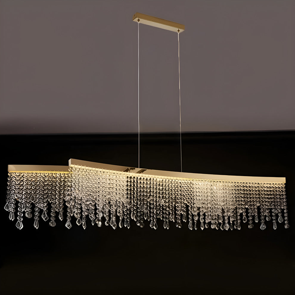 Vado Ligure | Modern Gold Crystal Ceiling Chandelier for Dining Room, 59"