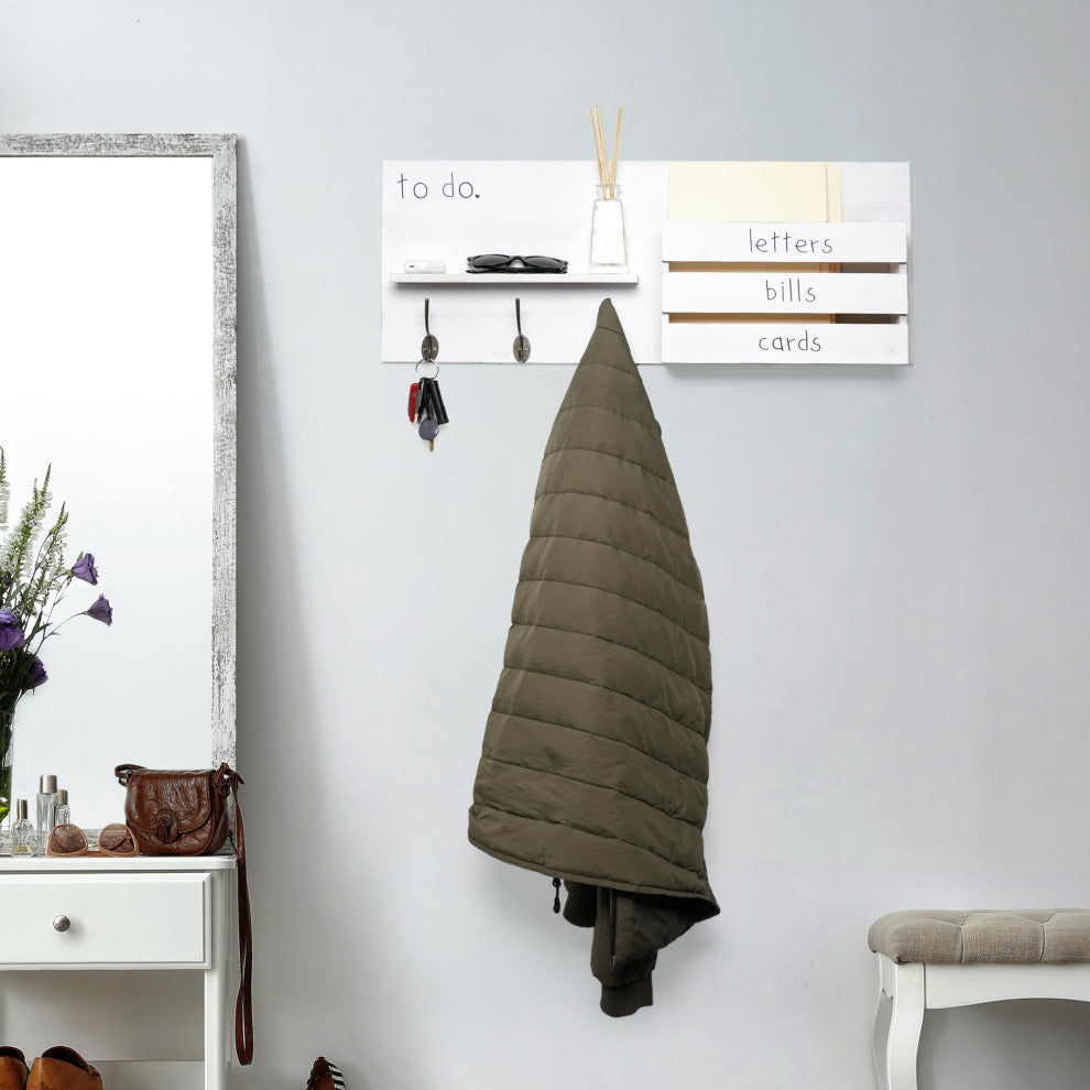 Addie Joy Wood To Do Decorative Mail Organizer and Storage Shelf - White
