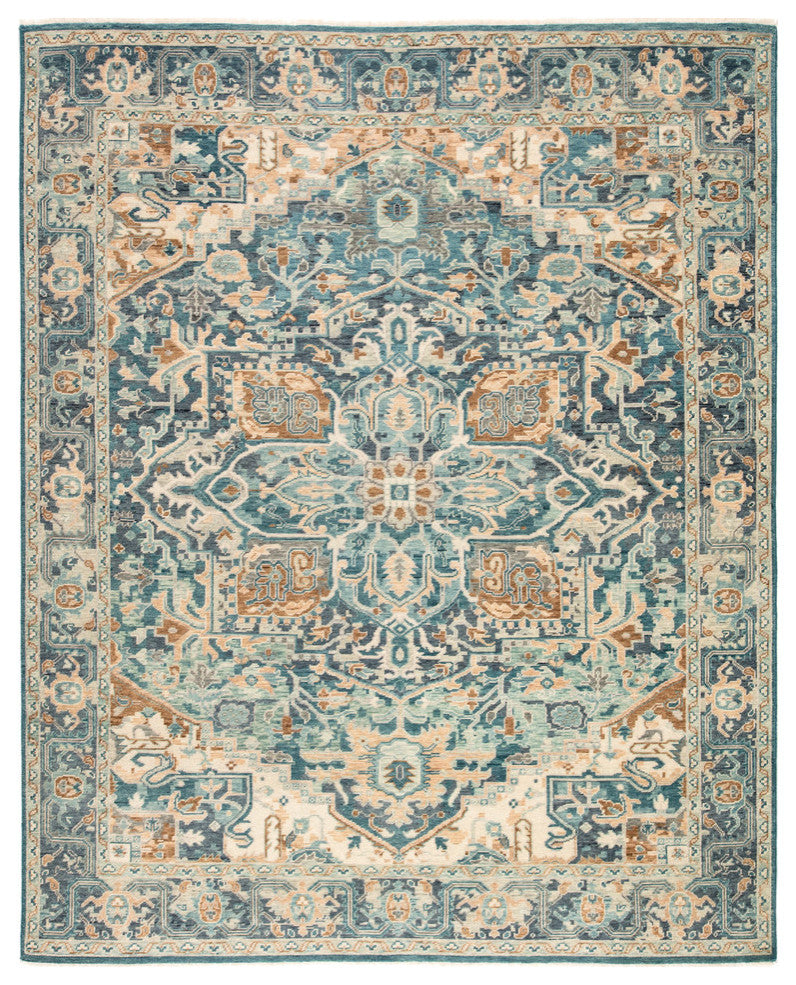 Jaipur Living Elyas Knotted Medallion Blue/Ivory Area Rug, 7'10"x10'10"