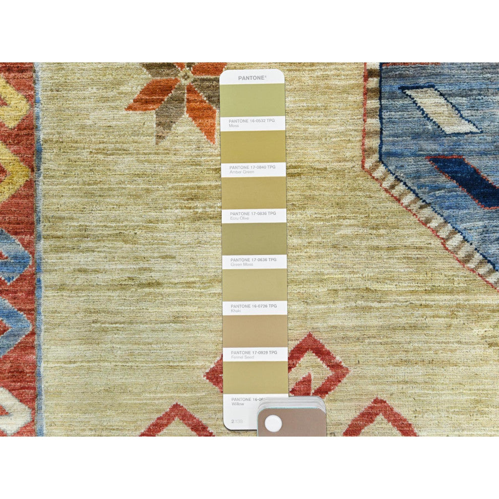 Green Soft Wool Hand Knotted Armenian Inspired Design 200 KPSI Rug, 10'2"x13'6"