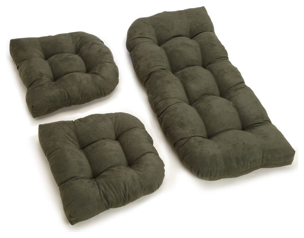 U-Shaped Microsuede Tufted Settee Cushion Set, Set of 3, Hunter Green