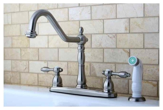 Tudor Satin Nickel 8" Center Kitchen Faucet With Sprayer KB1758TAL