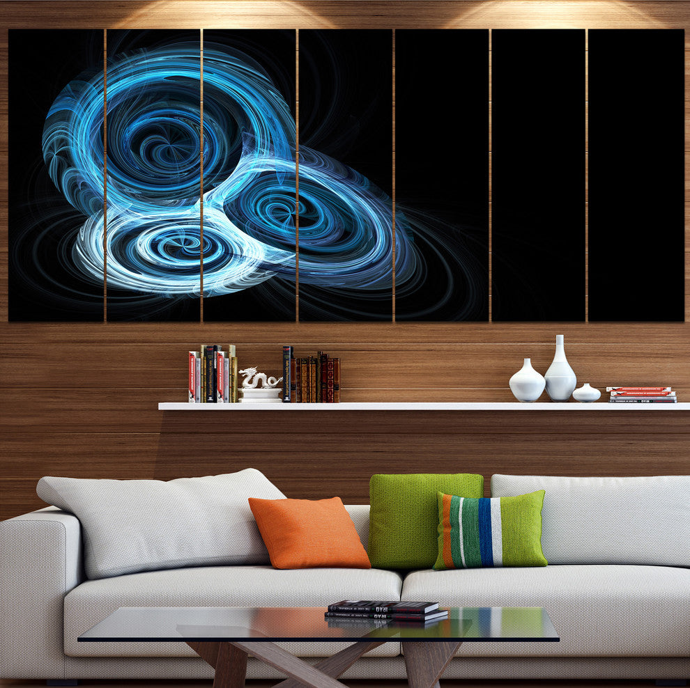 Blue Spiral Nebula on Black, Abstract Wall Art Canvas, 83"x32", 7 Panels